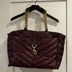 Quilted Burgundy Rebecca Minkoff Tote Bag with Gold Chain